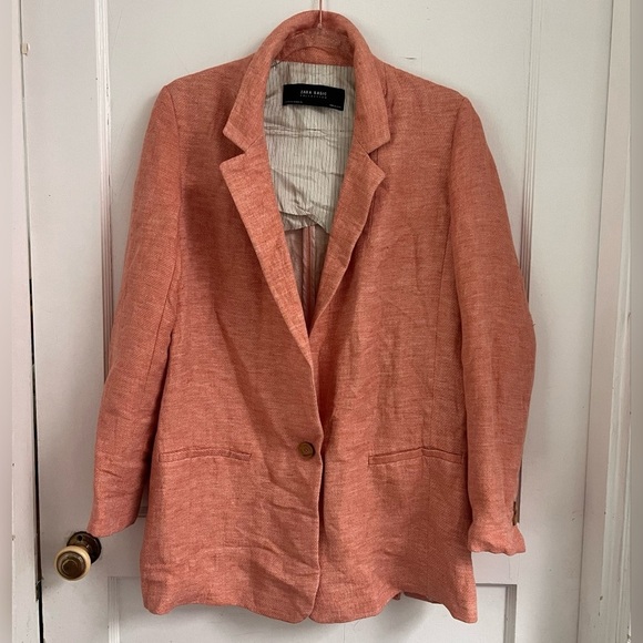 Zara Basic Collection Linen Salmon Blazer Size M - Picture 1 of 6